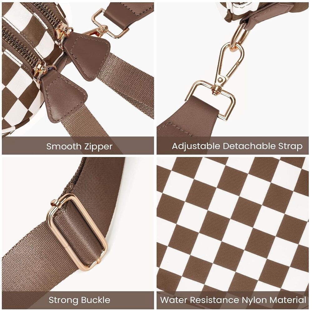 Checkered Crossbody Bum Bags for Women Nylon Checkered Purse Checkerboard Fanny - Picture 5 of 7